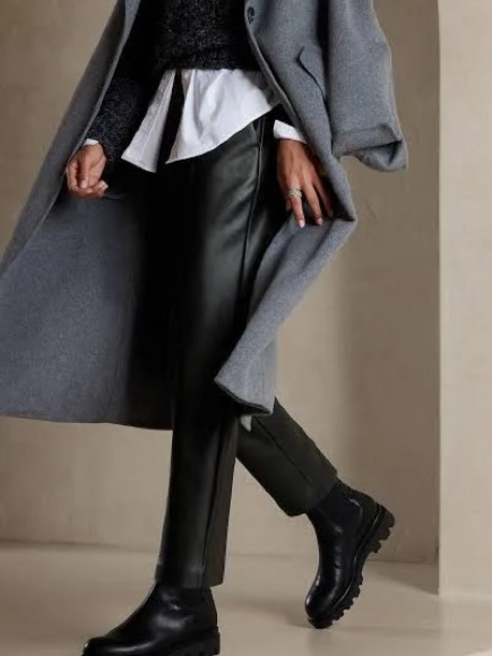 Banana Republic Black Faux Leather Track Pants